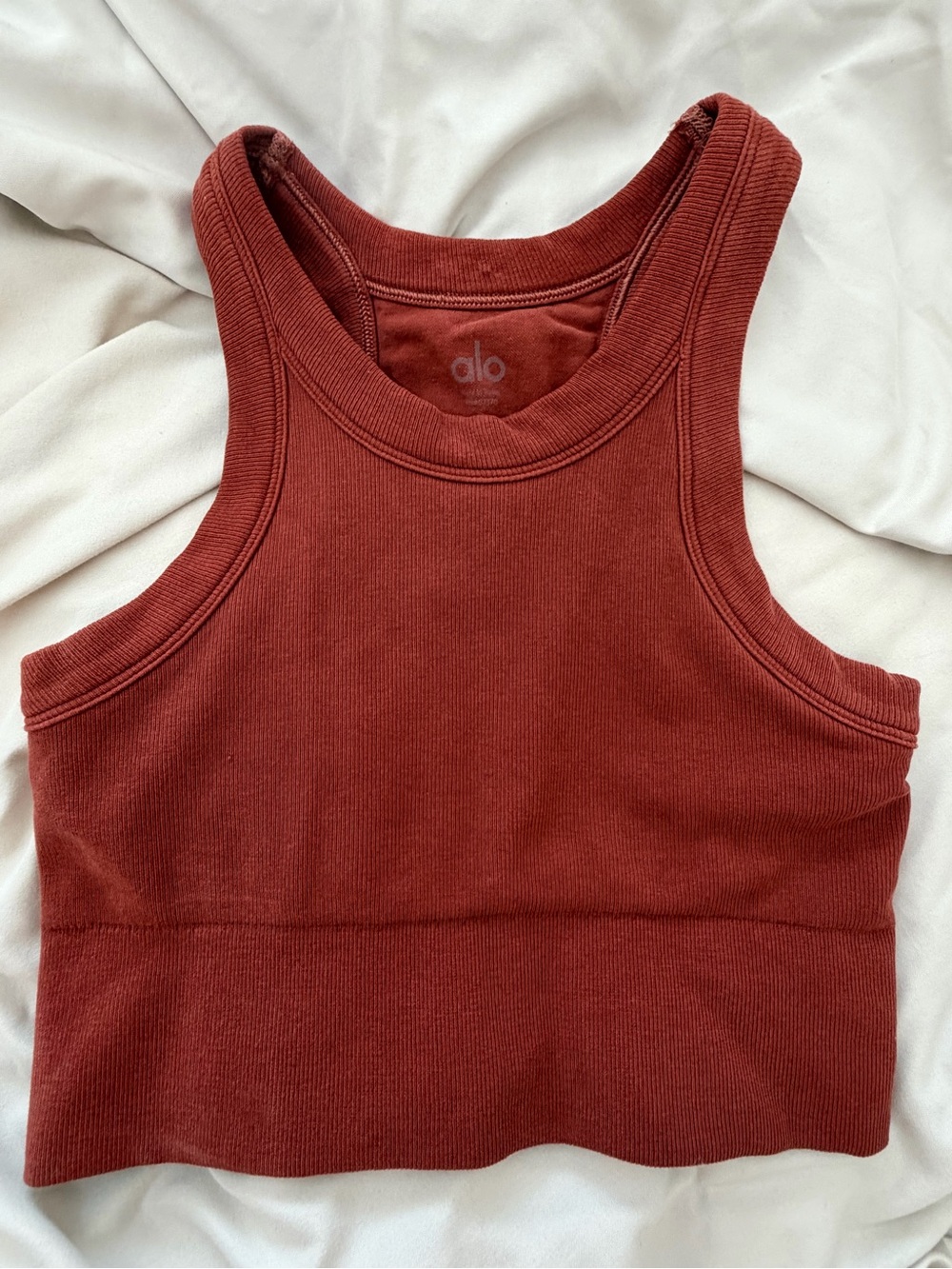 Alo Yoga Ribbed Cropped Racerback Tank Rust Size S
